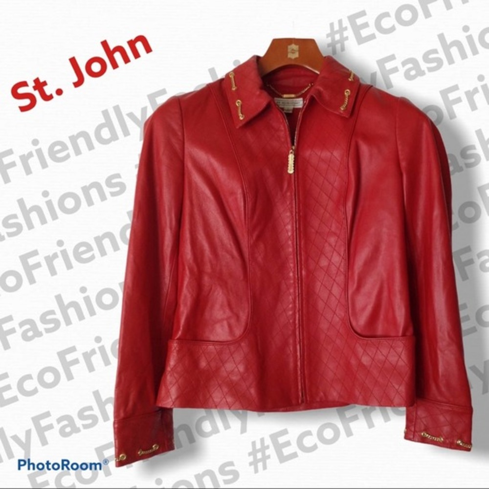 St Johns Sport Red Leather Moto Jacket Women's Petite